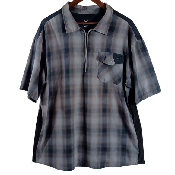 ZOIC Men's XL Plaid Utility Shirt Zip Polo Pocket Active Trail Shirt Gray Black - Picture 2 of 8